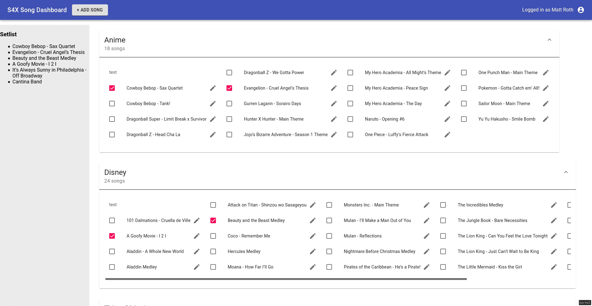 Screenshot for Song Setlist Dashboard for Twitch
